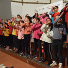 Els nens i nenes de la Seu que van participar ahir en la presentació del programa Esport Blanc Escolar.