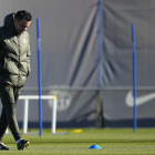 Xavi, durant la sessió d’entrenament d’ahir.