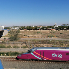 Un tren Avlo, el servei low-cost de Renfe, al seu pas per Lleida.