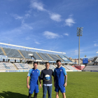 Vígario, Raúl Fuster i Jon Bakero, en la presentació dels dos fitxatges al Camp d’Esports.