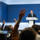 El portaveu del PP al Congrés, Miguel Tellado, ahir a la seu del partit a Madrid.