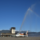 El primer vol que va aterrar a l’aeroport d’Andorra-la Seu des de Madrid el desembre del 2021.