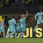 Els jugadors del Barça celebren el gol de la victòria a Las Palmas.