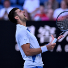 Djokovic celebra la victòria sobre el nord-americà Fritz.