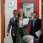 La portaveu del Govern espanyol, Pilar Alegría, ahir al costat dels ministres Félix Bolaños i Pablo Bustinduy.