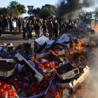 Agricultors cremen fruita espanyola en una protesta a Nimes.