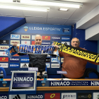 Luis Pereira i Rafa Gimena, ahir després de la firma del conveni entre els dos clubs.