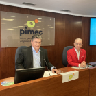 El president de Pimec, Antoni Cañete, i el secretari general, Josep Ginesta, ahir.