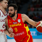 Ricky Rubio, en el seu retorn ahir davant de Letònia.