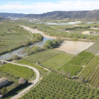 Les finques inundades pel riu Cinca a l’Aiguabarreig diumenge a vista de dron.