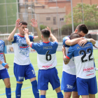 Al final del partit, els jugadors del Mollerussa van celebrar el punt aconseguit contra el Vilafranca.