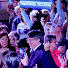 Puigdemont a l’arribar ahir al míting electoral celebrat a Argelers (Catalunya Nord).