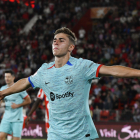 Fermín celebra un dels dos gols que va anotar ahir davant de l’Almeria.