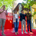 Kleber Esteve, Teresa Ribera, Salvador Illa i Javi López, ahir a la Festa de la Rosa del PSC a Lleida.