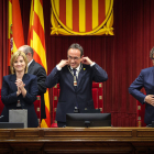 Rull després del nomenament com a president del Parlament flanquejat per Raquel Sans i David Pérez.