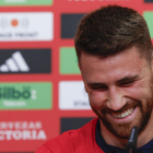 Unai Simón riu durant la roda de premsa que va fer ahir al quarter general de la selecció espanyola.