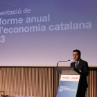 El president de la Generalitat en funcions, Pere Aragonès, durant la presentació de l’informe.