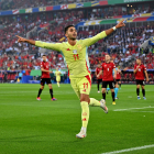 Ferran Torres celebra el seu gol, en el minut 13, que va valer la victòria espanyola per superar la fase de grups sense concedir cap punt ni encaixar gol.