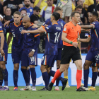 Jugadors de la selecció neerlandesa celebren un dels gols que van marcar davant de Romania.