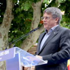 Puigdemont en un acte de campanya el passat mes de maig a la Catalunya Nord.