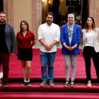 Diputats dels comuns, CUP, PSC, ERC i Junts, després d’anunciar la reedició del cordó sanitari.