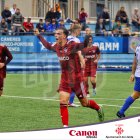 Unai García celebra el primer gol del Lleida CF.