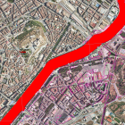 Imatge de l'actual periode de retorn de 10 anys de Cappont, tramat i que afecta a tot el barri, i en vermell intens el nou estudi pendent d'incorporar al catàleg de Zones Inudables de la CHE