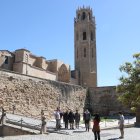 Un grup de persones es fa una fotografia amb la Seu Vella al fons.