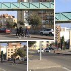 Jóvenes cruzando la carretera a pie en vez de usar el paso elevado.