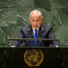 El primer ministre israelià, Benjamin Netanyahu, durant el seu discurs davant l'assemblea general de l'ONU