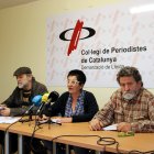 Representants d'Ipcena, SEO/BirdLife i Naturalesa Rural durant una roda de premsa a la seu del Col·legi de Periodistes de Lleida