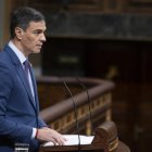 El president espanyol, Pedro Sánchez, durant la seva compareixença al Congrés per la dana.