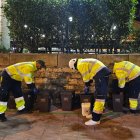 Personal agafa les bosses de brossa dels nous cubells del sistema porta a porta parcial a Tàrrega