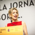 La vicepresidenta segona del govern espanyol, Yolanda Díaz, a l'acte de presentació de l'acord per la reducció de la jornada laboral.