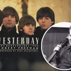 Caràtula del disc de The Beatles que incloïa el tema ‘Yesterday’. Al costat, Francesc Gabarró amb la seua inseparable pipa i, per descomptat, el seu violoncel.