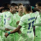 Els jugadors del FC Barcelona celebren un dels gols de Ferran Torres. - EUROPA PRESS