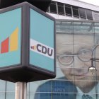 Imatge del candidat a canceller de la CDU, Friedrich Merz, a la seu del partit a Berlín