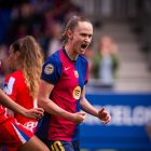 Graham celebra el gol que va marcar ahir a les matalasseres. - FCB