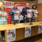 Representants dels sindicats de CCOO i UGT en la roda de premsa sobre la manifestació de l'1 de maig