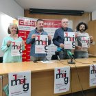 Els secretaris generals de CCOO i UGT a Lleida, ahir durant la presentació de la manifestació. - T. CONTRERAS