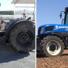 A l'esquerra, l'estat en què han trobat el tractor sostret els Mossos.