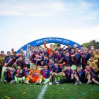 La plantilla del Barça juvenil celebrant el títol de la Lliga de Campions. - FCB