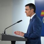 El president espanyol, Pedro Sánchez, durant la seva compareixença a la Moncloa.