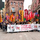 Imagen de la manifestación este 1 de mayo en la ciudad de Lleida.