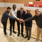 Jordi Gómez, Jackson Quiñónez, Fèlix Larrosa, Eduard Abella i David Melé, ahir en la presentació. - MAGDALENA ALTISENT