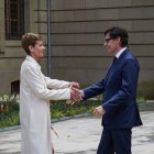María Chivite, presidenta del Govern de Navarra, rep Salvador Illa a Pamplona. - EDUARDO SANZ / EUROPA PRESS