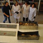 Robert Porta, Marina Miquel, Carme Alòs i l’antropòloga Núria Armentano, davant de les restes. - E. FARNELL