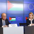El primer ministre de l'Autoritat Nacional Palestina, Mohammad Mustafa, i l'alta representant per a la política exterior de la UE, Kaja Kallas, durant una roda de premsa.