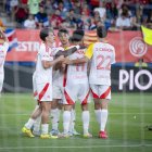 Els jugadors catalans celebren el 2-0 anotat per Carles Aleñà, que va sentenciar el triomf a l’equip de Gerard López davant de Costa Rica. - FCF