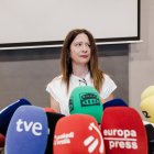 Leire Díez, durant la seua compareixença dimecres davant dels mitjans de comunicació. - CARLOS LUJÁN / EUROPA PRESS